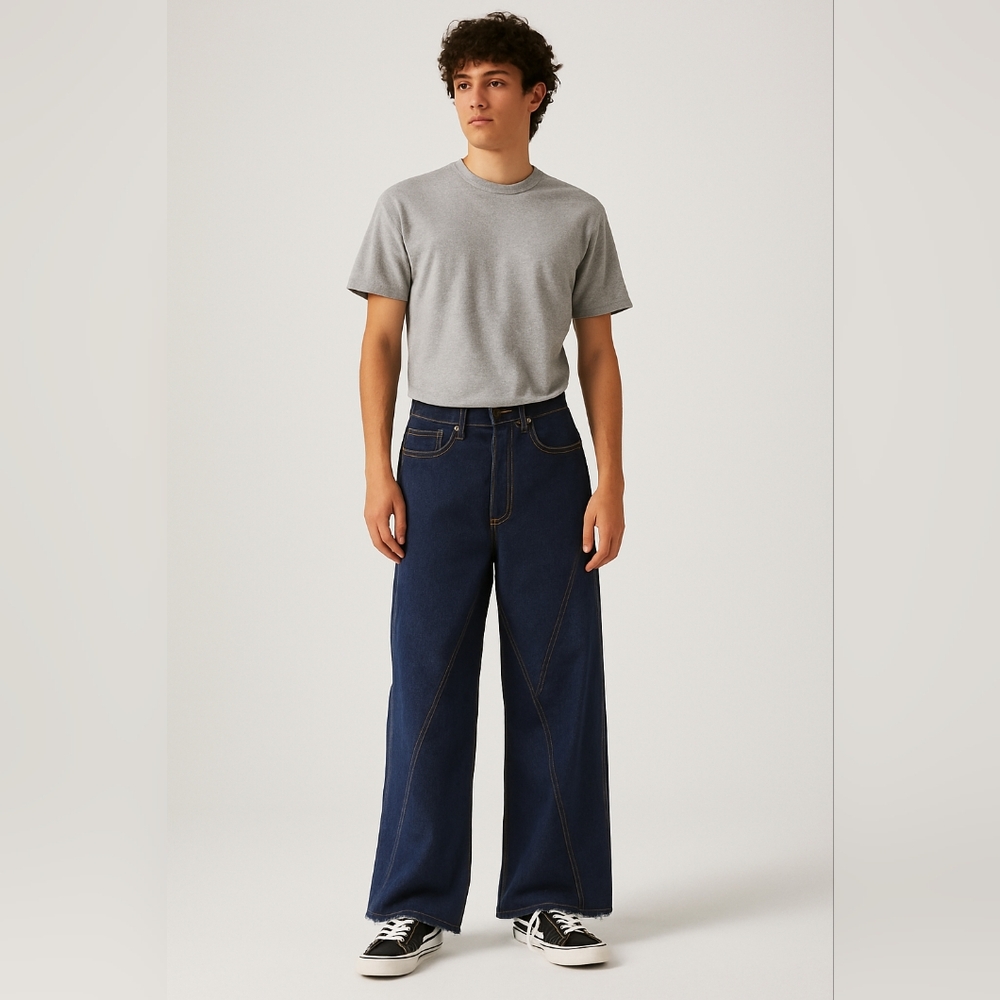 BDG 27 Rare Angled Seam Wide-Leg Rigid Denim Unisex Discontinued Style Dark Wash